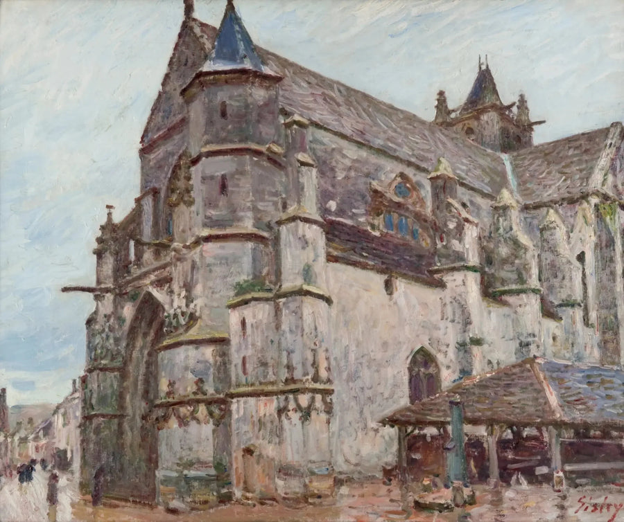 Moret-kirken, regnvær, om morgenen - Alfred Sisley