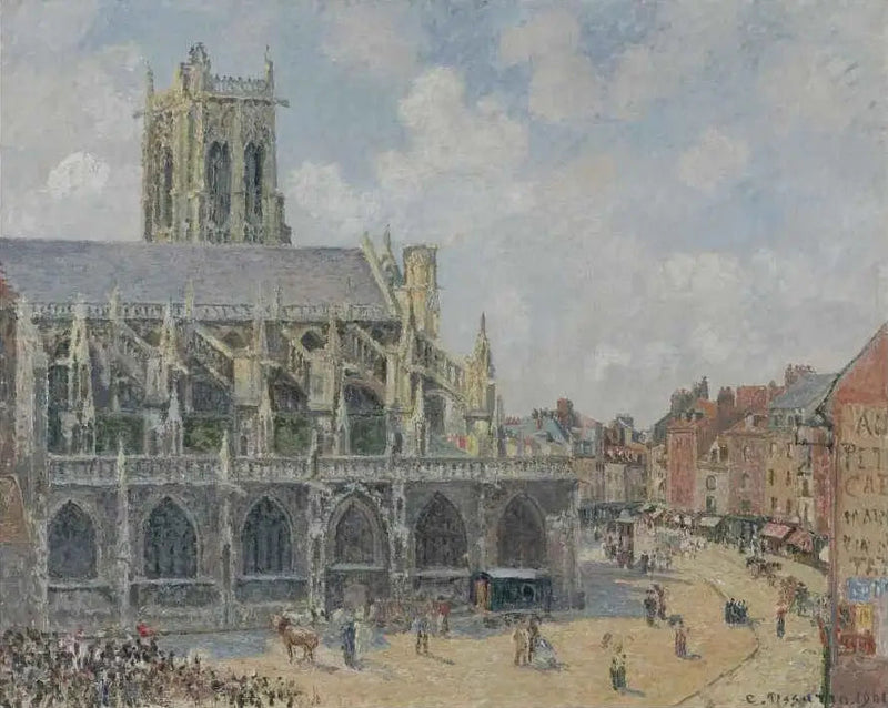 St. Jacques-kirken i Dieppe, sol, morgen - Camille Pissarro