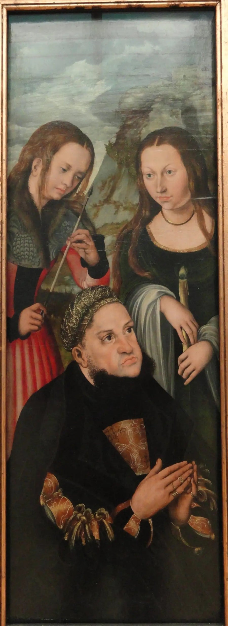 Frédéric den vise av Sachsen (1463-1525) med de hellige Ursula (til venstre) og Genevieve (til høyre) - Lucas Cranach den eldre