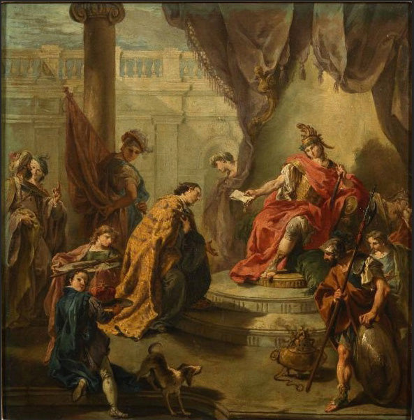 Keiseren Flavius Honorius utnevner Constance III, sønn, som medregent - Giovanni Battista Pittoni