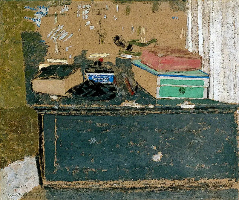 Den blå blekkfossen på peisen - Édouard Vuillard