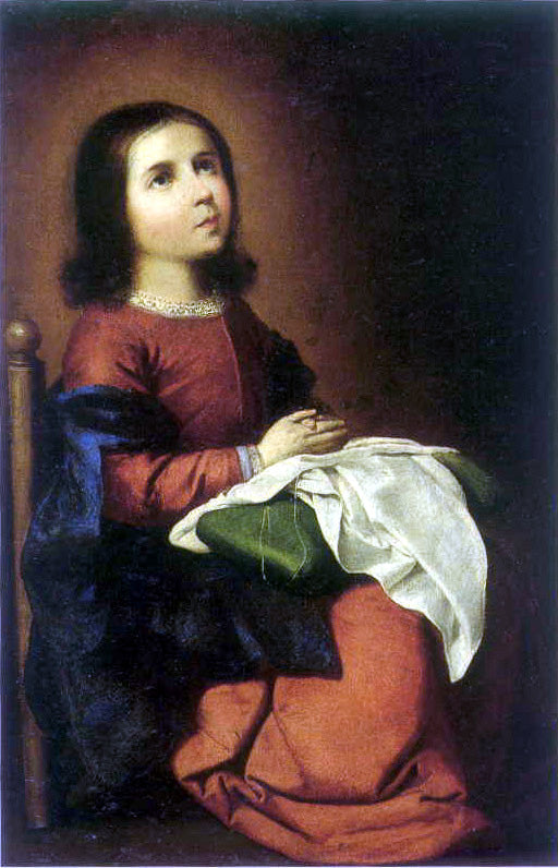 Den hellige barnet i bønn - Francisco de Zurbarán