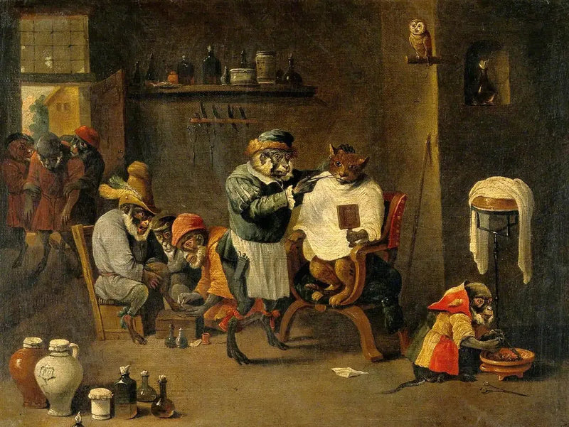 Etablissement av en apekatt-barberer-chirurg - David Teniers den Yngre

Source:
L'établissement d'un barbier-chirurgien singe - David Teniers le Jeune