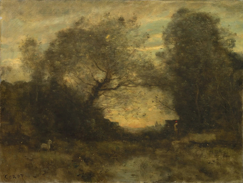 Vassdammen ved skogsbrynet - Jean-Baptiste Camille Corot