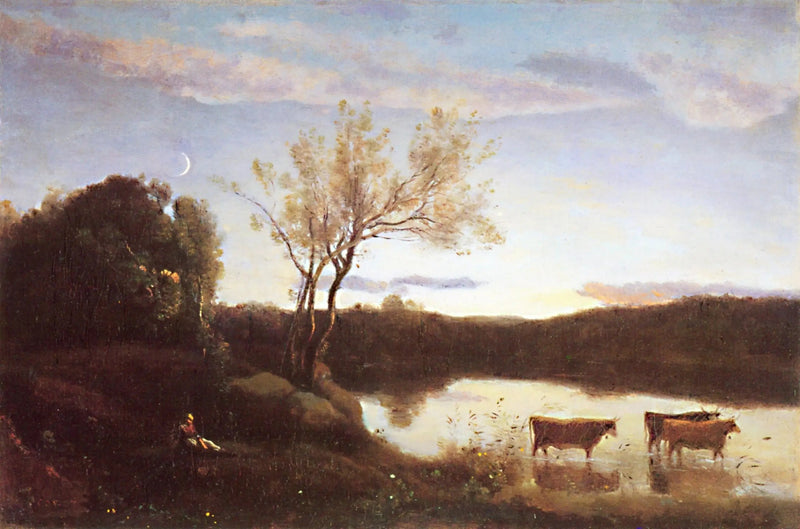 Vannet med tre kuer og månekransen - Jean-Baptiste Camille Corot