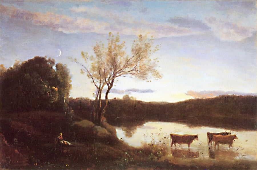 Vannet med tre kuer og månekransen - Jean-Baptiste Camille Corot