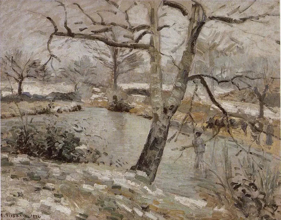 Montfoucault-dammen, vintereffekt - Camille Pissarro
