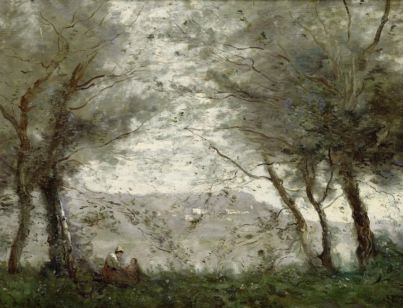 Ville-d'Avray-sjøen sett gjennom løvverket - Jean-Baptiste Camille Corot