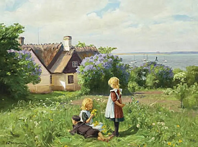 Sommer ved Roskilde-fjorden, barna lager blomsterkranser. - H. A. Brendekilde

Source:
L'été au fjord de Roskilde, les enfants fabriquent des couronnes de fleurs. - H. A. Brendekilde