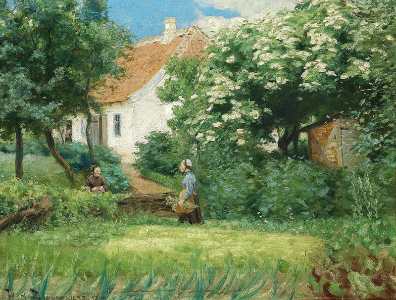 Sommer i hagen. To kvinner snakker ved et blomstrende kastanjetre. - H. A. Brendekilde

Source:
L'été au jardin. Deux femmes discutent près d'un châtaignier en fleurs. - H. A. Brendekilde