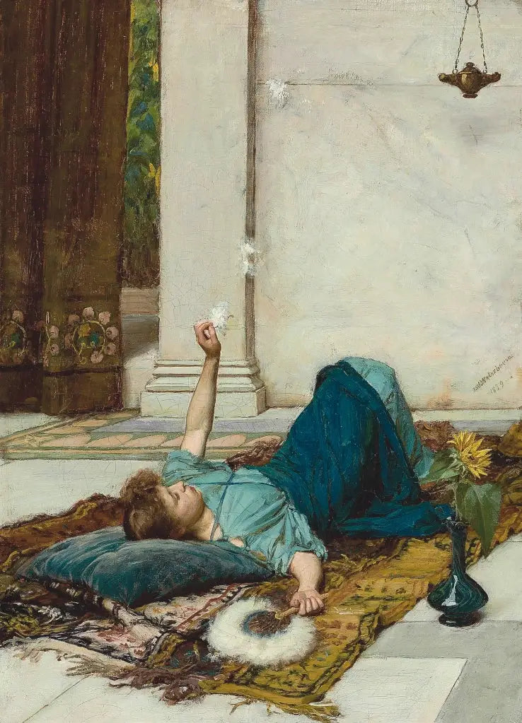 Fjærviften med hvite fjær - John William Waterhouse
