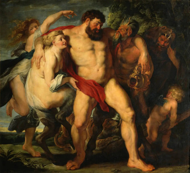 Den berusede Herkules kjørt av et par satyrer - Peter Paul Rubens