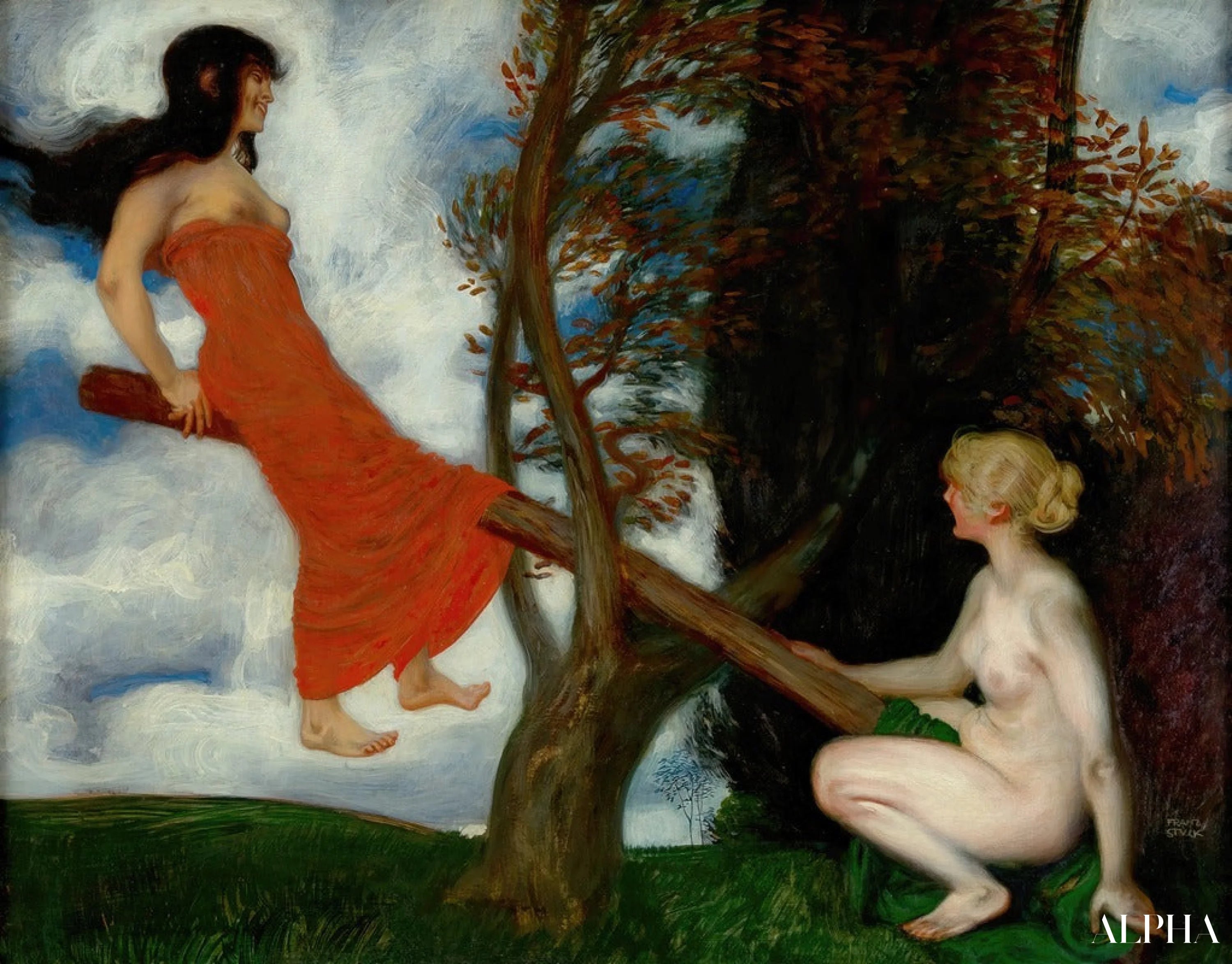 Reproduction du tableau « La Bascule - Franz von stuck » par Alpha Reproduction en peinture à l’huile