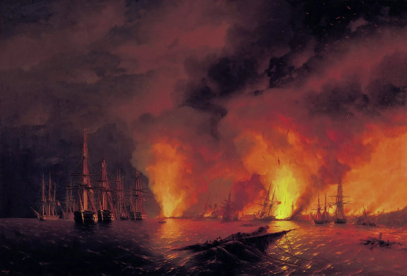 Sinope-battingen, 18. november 1853 (Natt etter slaget). - Ivan Aïvazovski

Source:
La Bataille de Sinope, le 18 novembre 1853 (Nuit après la bataille). - Ivan Aïvazovski