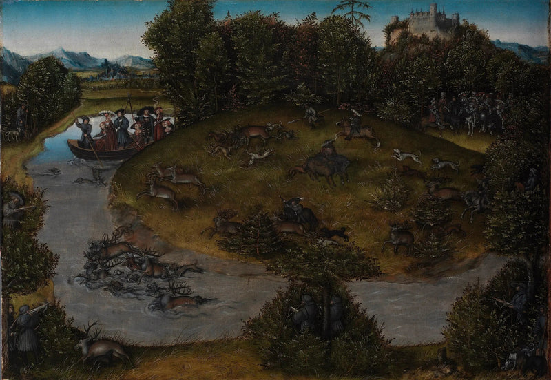 Huntingen av elg av valgkongen Frederik den Vise (1463-1525) fra Sachsen - Lucas Cranach den eldre