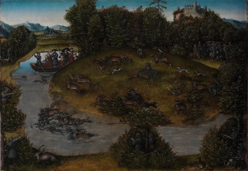Huntingen av elg av valgkongen Frederik den Vise (1463-1525) fra Sachsen - Lucas Cranach den eldre