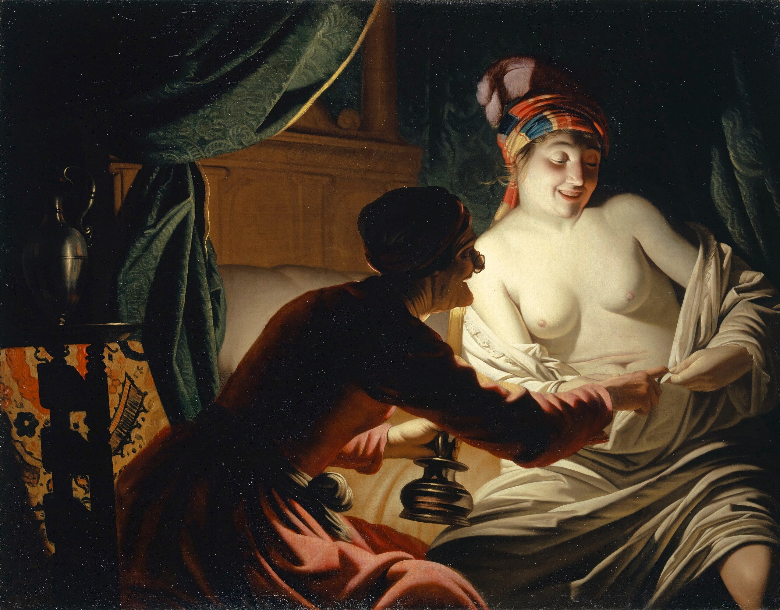 La chasse aux puces à la lumière d'une bougie - Gerrit van Honthorst image 1 reproduction de peinture à l’huile