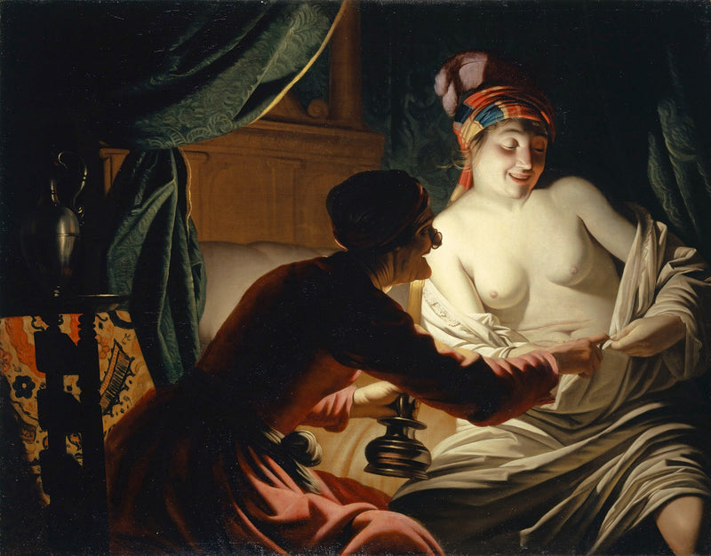 Jakten på lopper med lys fra et stearinlys - Gerrit van Honthorst