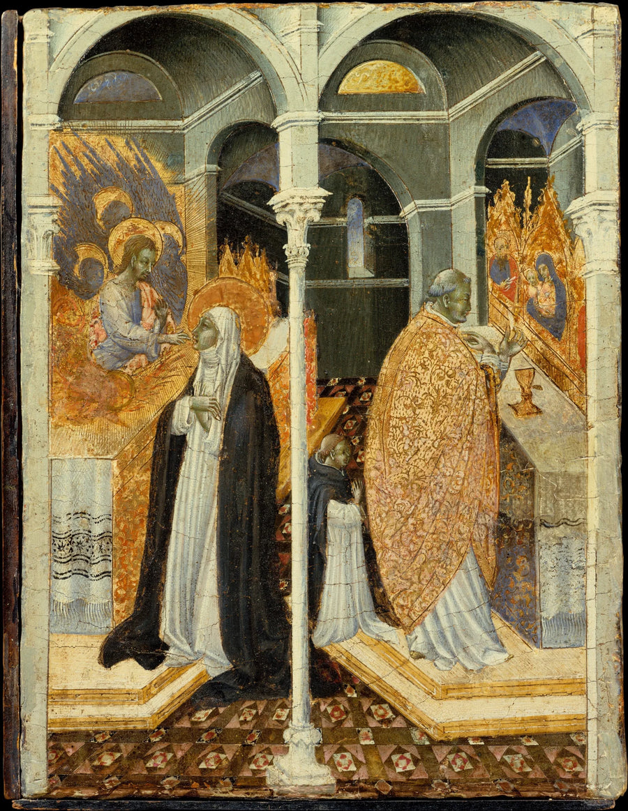 Den mirakuløse nattverden av helgen Catherine av Siena - Giovanni di Paolo