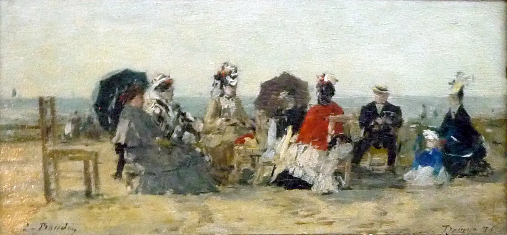 La Conversation sur la plage de Trouville - Eugène Boudin image 1 reproduction artisanale de tableau