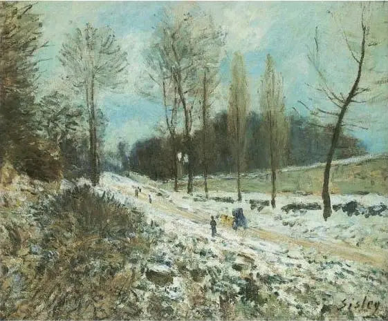 Kysten av Hjerteflygeren i Marly under snøen - Alfred Sisley