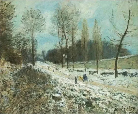 Kysten av Hjerteflygeren i Marly under snøen - Alfred Sisley