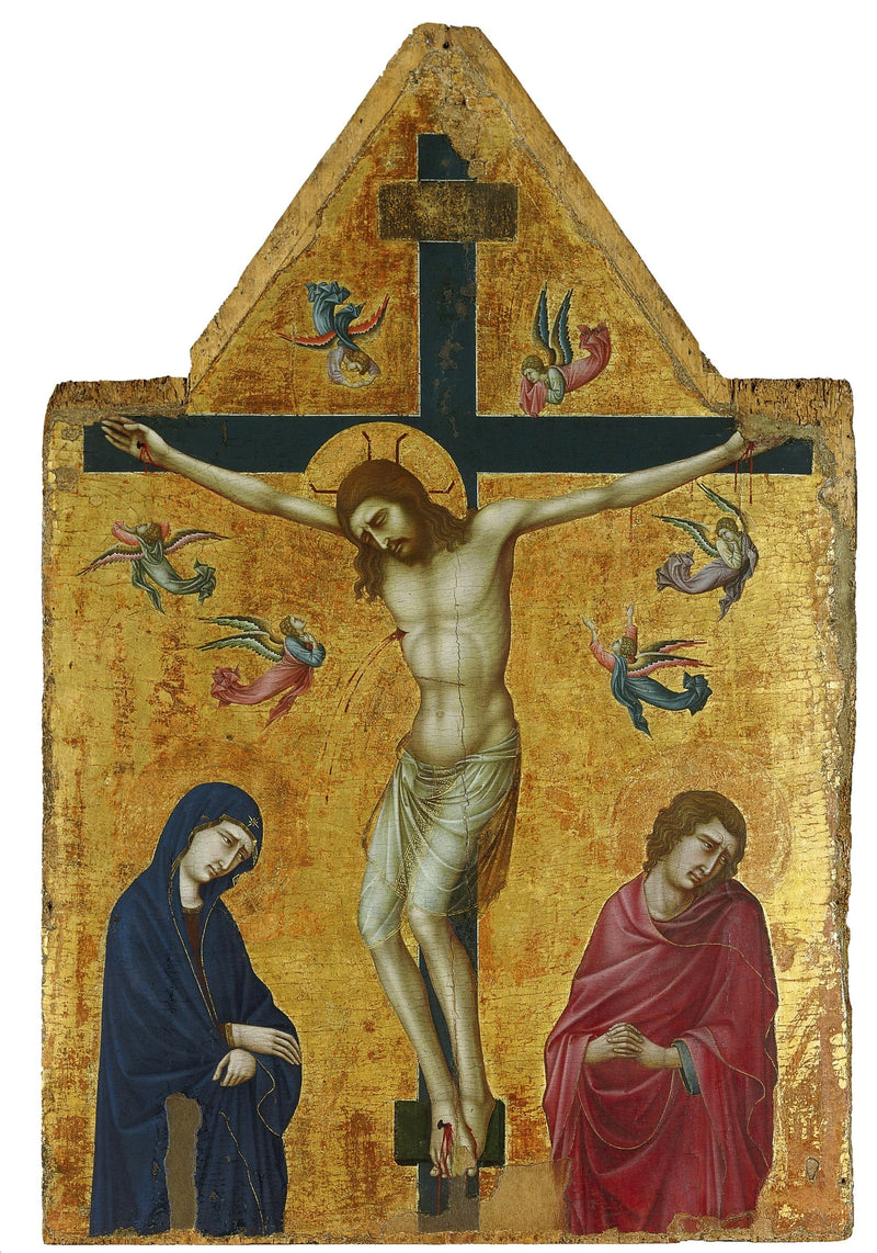 Korsfestelsen med Jomfruen, Johannes evangelist og engler - Ugolino di Nerio