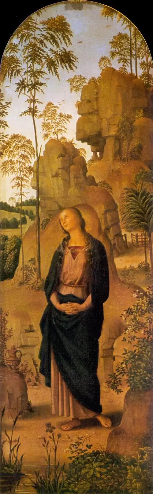 Korsfestelsen med Jomfruen, Johannes, hellige Jérôme og hellige Marie-Magdalena [høyre panel] - Pietro Perugino