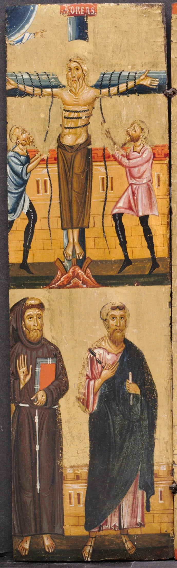 Kristi korsfestelse av Saint André, med Saint François og Saint Paul nedenfor - Berlinghiero Berlinghieri