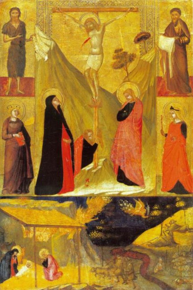 Korsfestelsen, Jomfrufødselen og de hellige - Ambrogio Lorenzetti