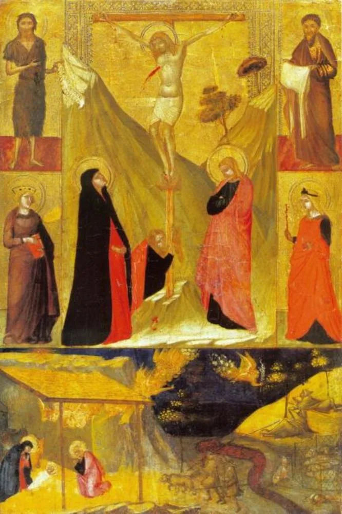 Korsfestelsen, Jomfrufødselen og de hellige - Ambrogio Lorenzetti