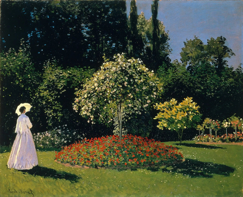 Damen i hvitt i hagen - Claude Monet