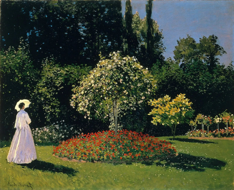 Damen i hvitt i hagen - Claude Monet