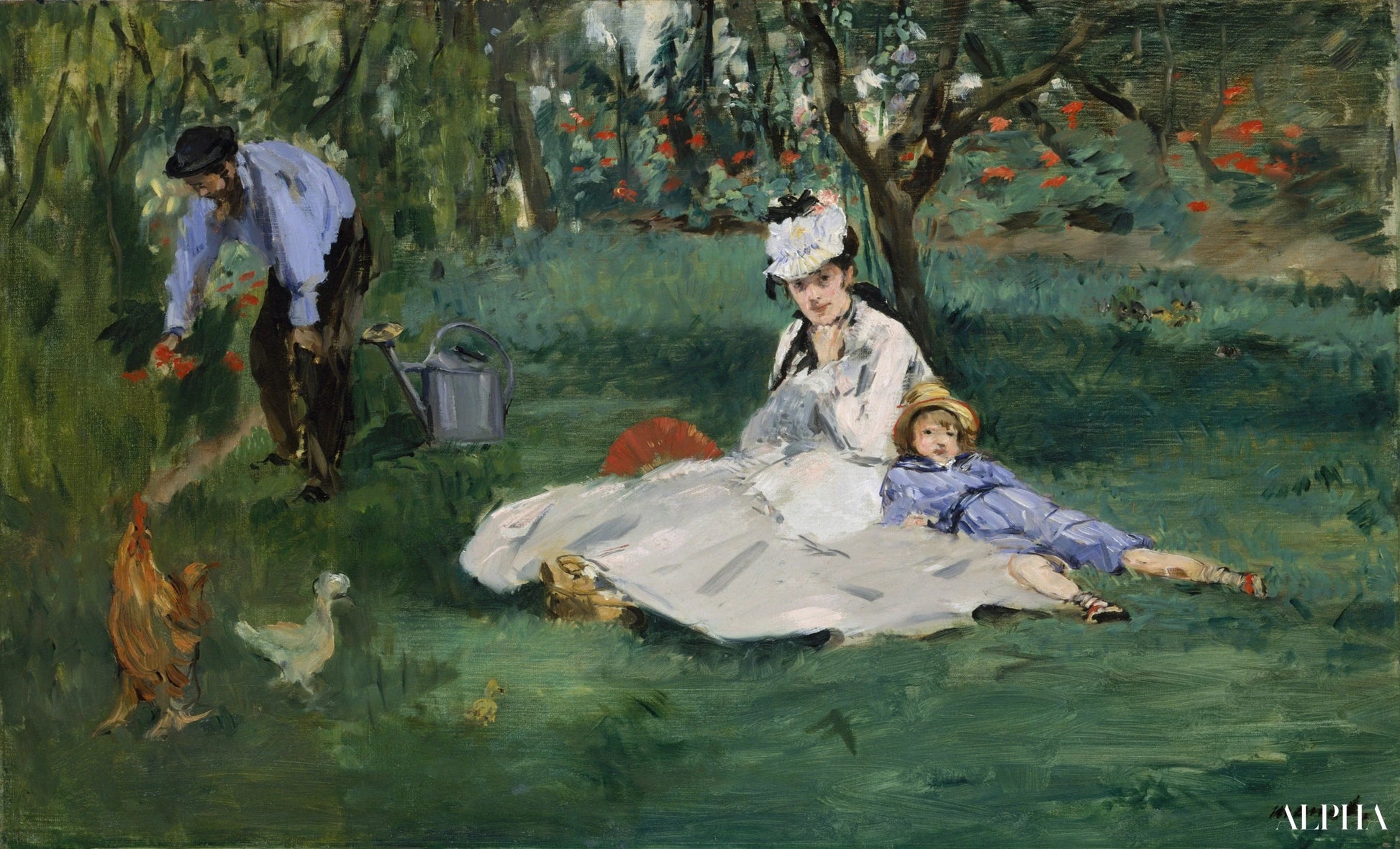 Familien Monet i sin hage i Argenteuil - Edouard Manet - Høykvalitets reproduksjoner av malerier og bilder
