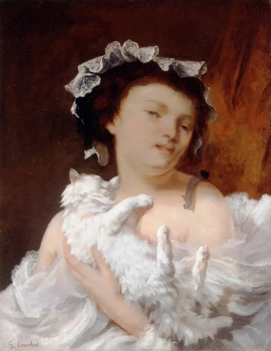 Kvinnemennesket med katten - Gustave Courbet
