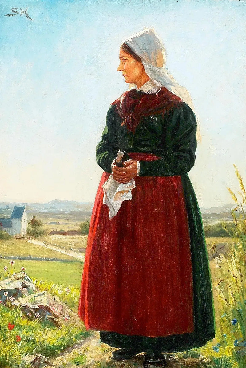 Fiskerens kone kledd for kirken. Arildsleje, Sverige. - Peder Severin Krøyer