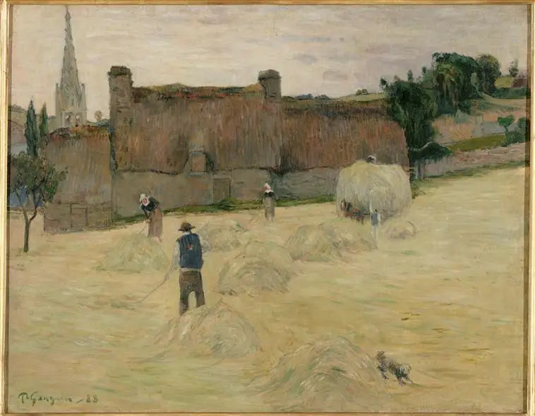 Høsting i Bretagne (foran) ; Blomsterbukett foran et åpent vindu mot havet (bak) - Paul Gauguin