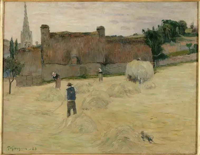 Høsting i Bretagne (foran) ; Blomsterbukett foran et åpent vindu mot havet (bak) - Paul Gauguin