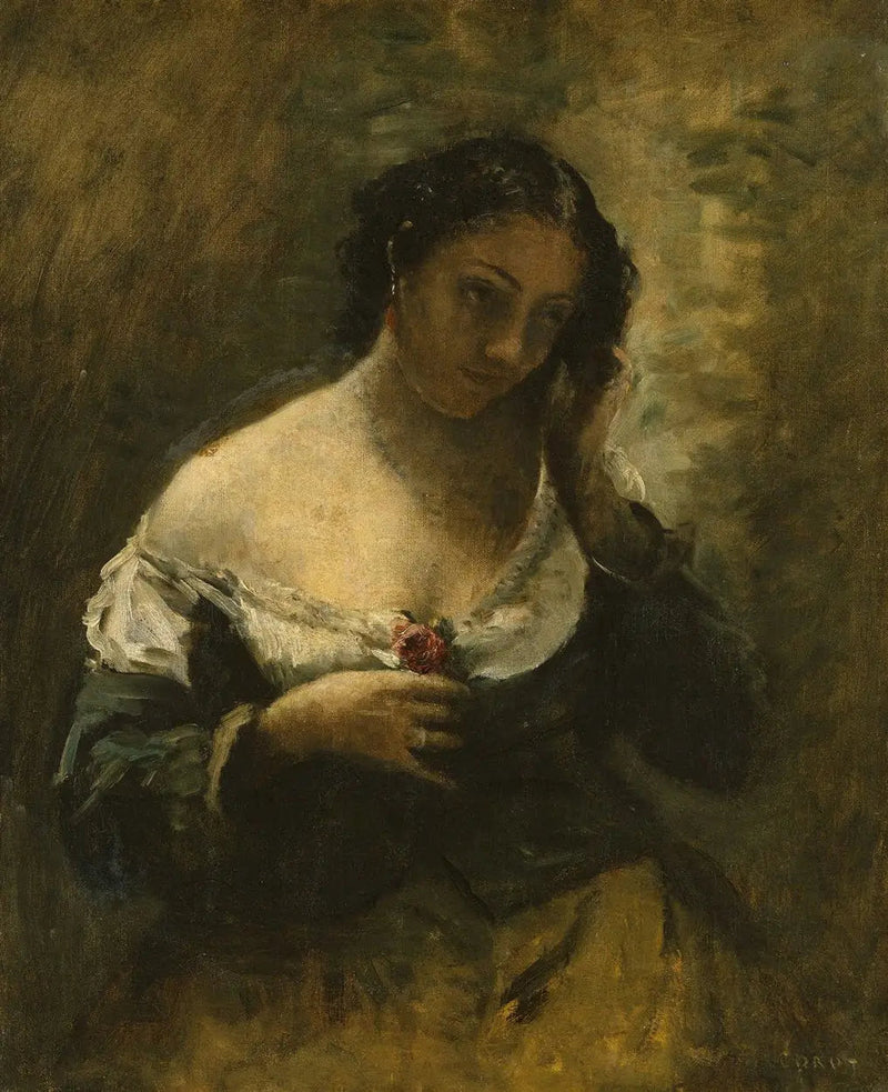 Jenta med rosen - Jean-Baptiste Camille Corot