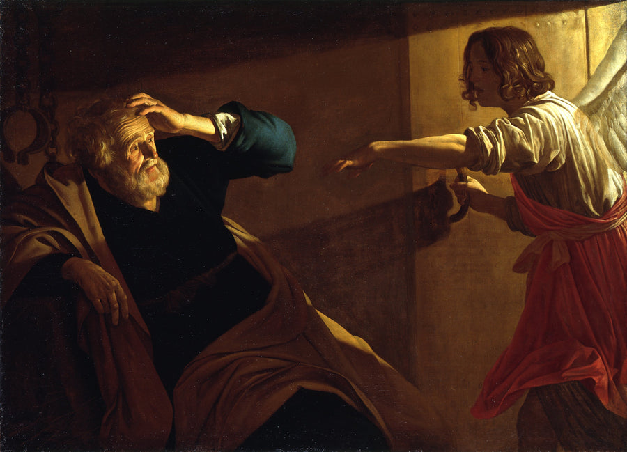 Friheten til Saint Pierre fra fengselet av engelen - Gerrit van Honthorst