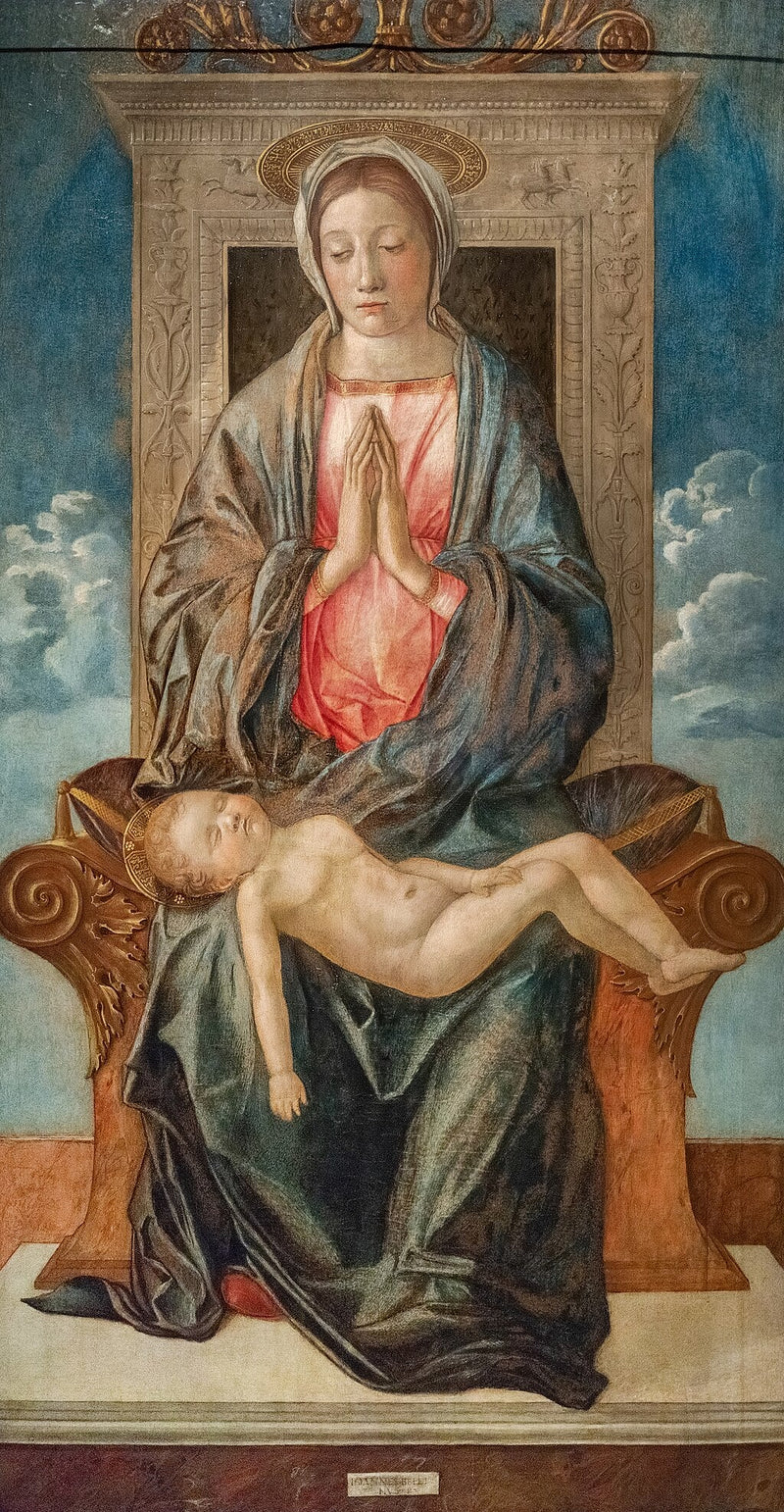 Madonna som troner og tilber den sovende Jesusbarnet - Giovanni Bellini