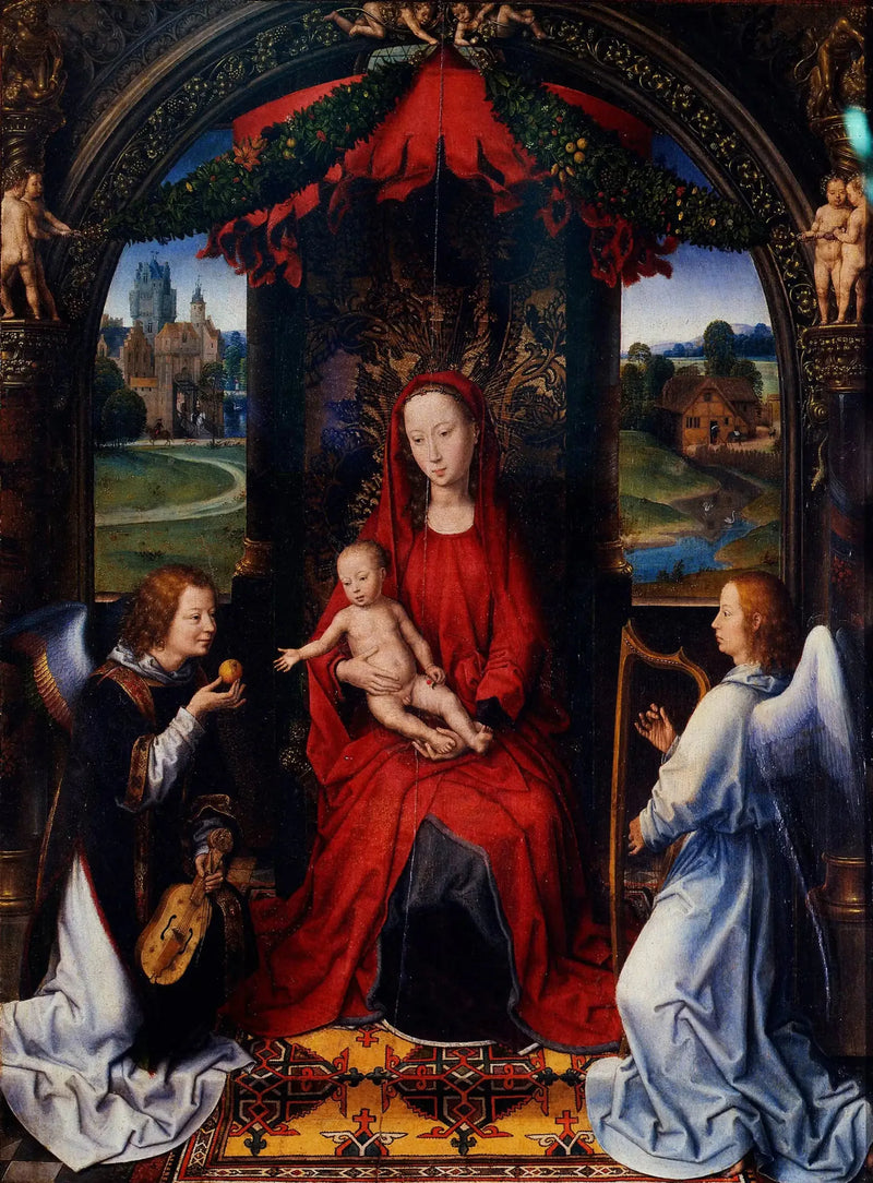 Madonna som troner med barnet og to musiserende engler - Hans Memling
