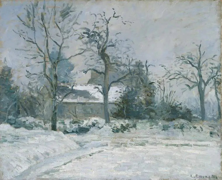 La Maison de la Piette, Montfoucault, snøeffekt - Camille Pissarro