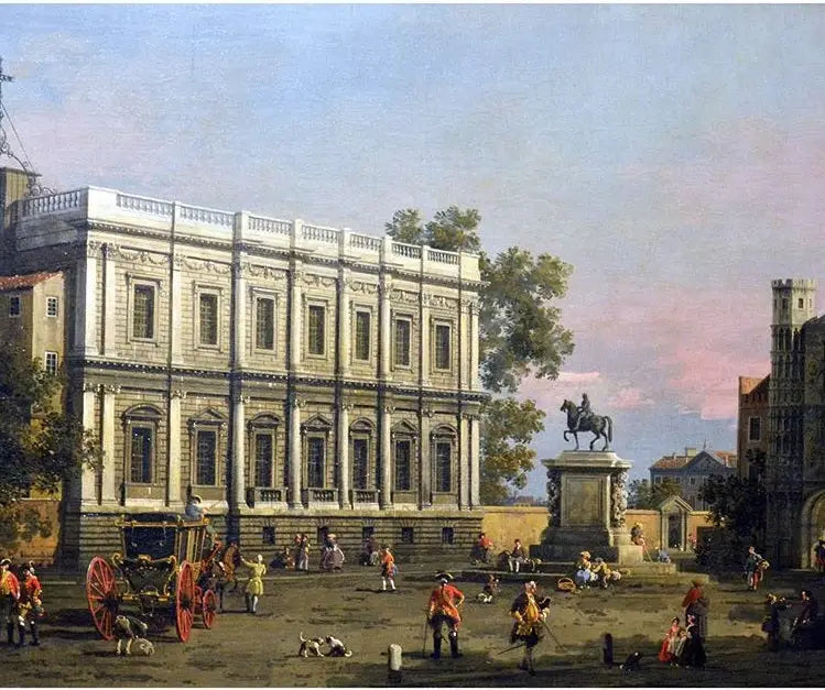 Huset for banketter og Holbein-porten, Whitehall, med hestestatue av kong Charles I - Canaletto

Source:
La Maison des Banquets et la Porte Holbein, Whitehall, avec la statue équestre du roi Charles Ier - Canaletto