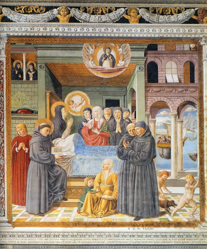 Døden til den hellige Monique (scene 13, sørvegg) - Benozzo Gozzoli
