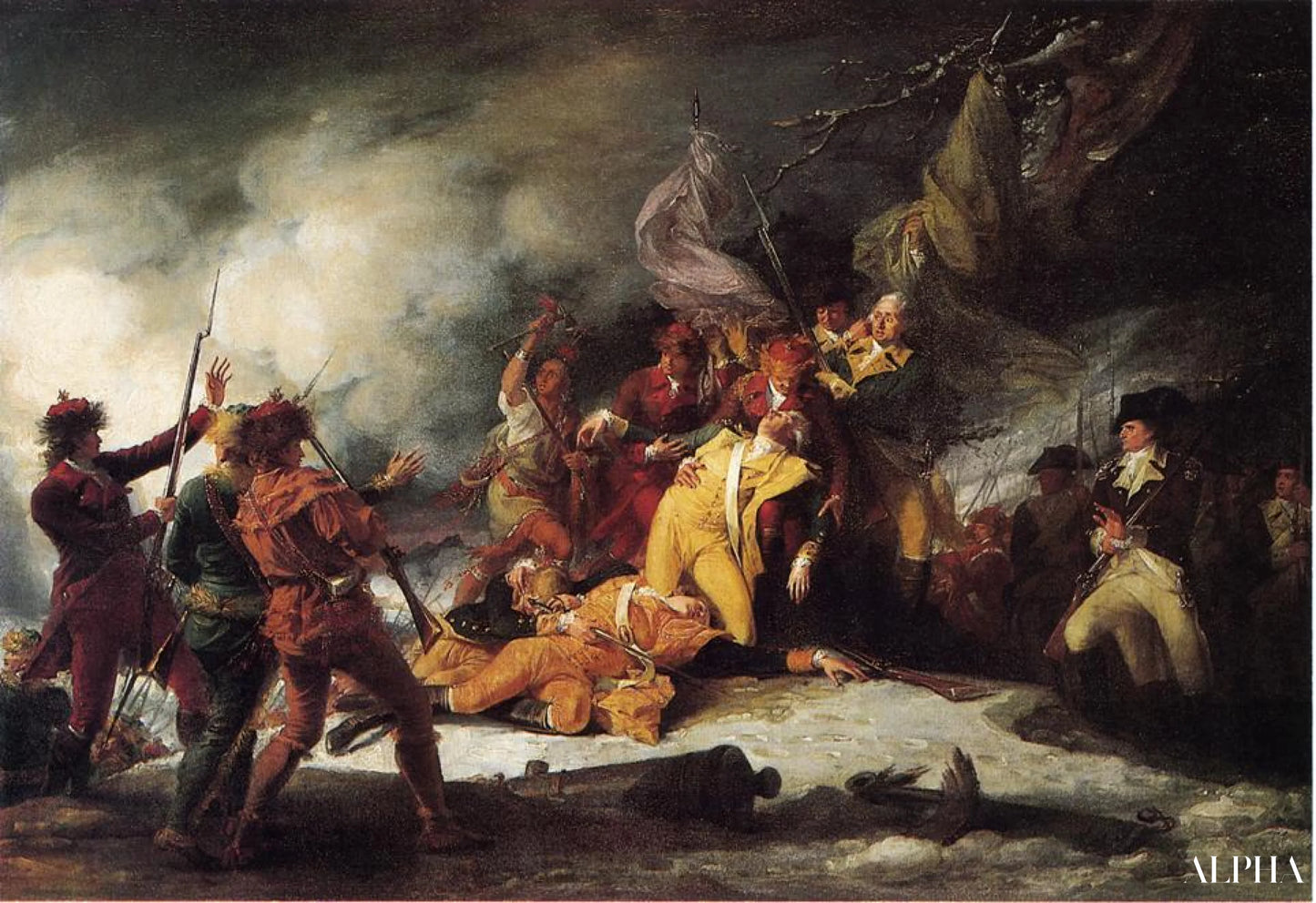 Døden til general Montgomery under angrepet på Québec - John Trumbull - Høykvalitets reproduksjoner av malerier og bilder