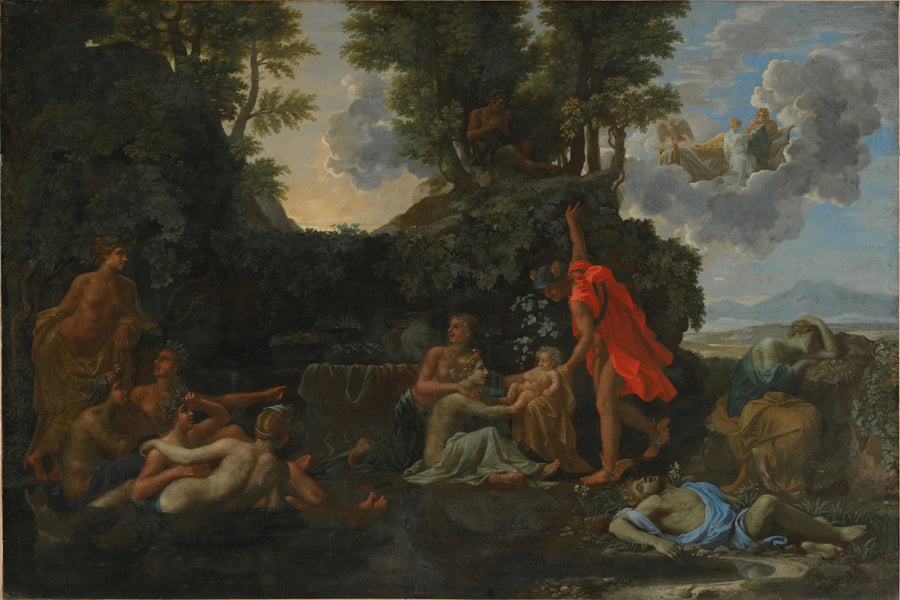 Fødselen til Bacchus og Narcissens død - Nicolas Poussin