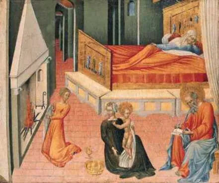 Fødselsen til Johannes Døperen: Panel av predella - Giovanni di Paolo
