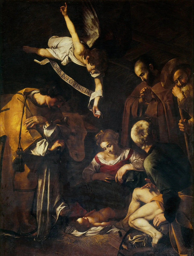 Fødselen med hellige Frans og hellige Laurentius - Caravaggio