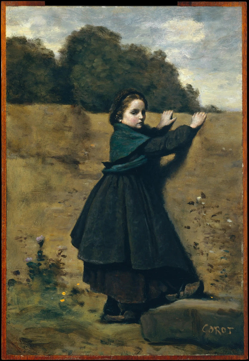 Den lille nysgjerrige jenta - Jean-Baptiste Camille Corot
